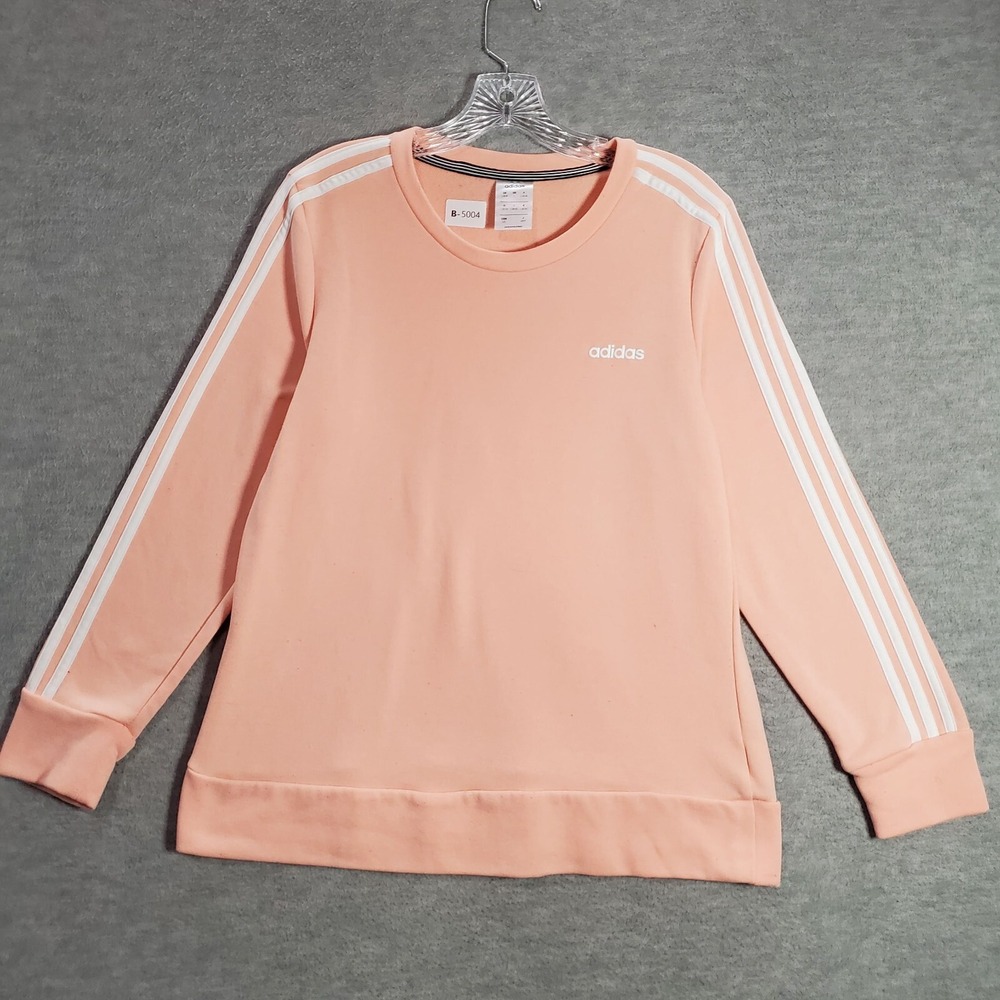 Adidas Women Sweatshirt Large Orange Sweater Logo 3 Stripes Pullover Sweater